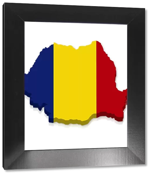 Outline and flag of Romania, 3D