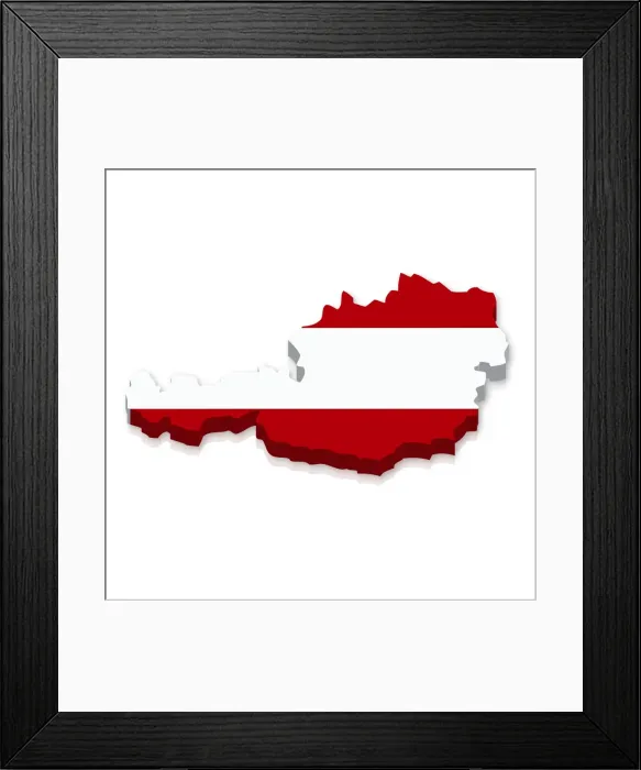 Framed Print : Outline and flag of Austria, 3D