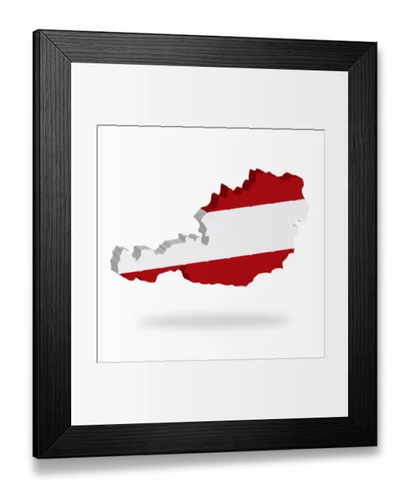 Framed Print : Outline and flag of Austria, 3D, hovering Framed Print : Outline and flag of Austria, 3D, hovering