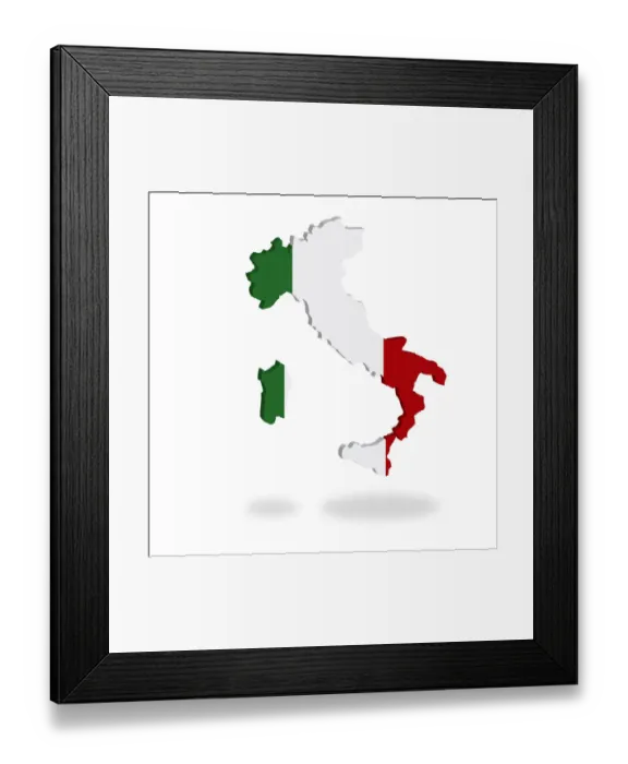 Framed Print : Outline and flag of Italy, 3D, hovering