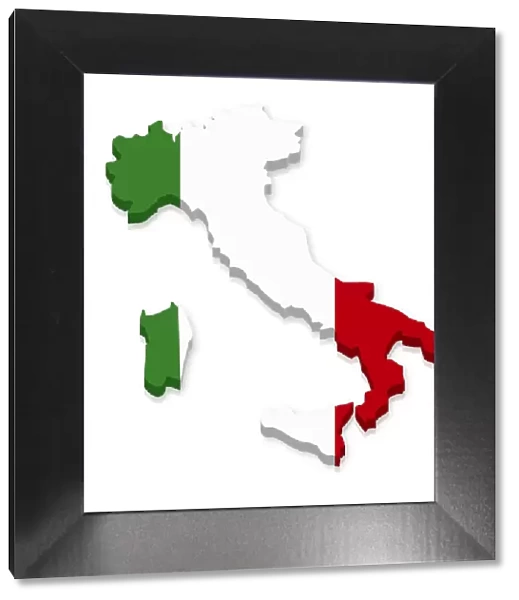 Outline and flag of Italy, 3D