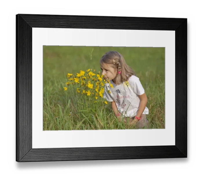 Framed Print : Little girl smelling flowers Framed Print : Little girl smelling flowers