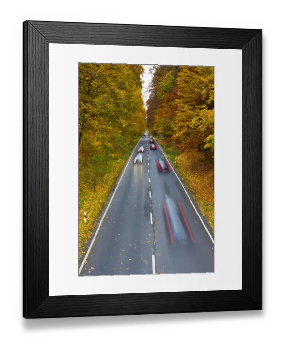 Framed Print : Cars driving on a country road in autumn, Hesse, Germany, Europe