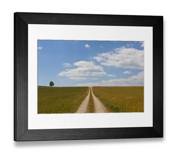 Framed Print : Straight dirt road through fields Framed Print : Straight dirt road through fields