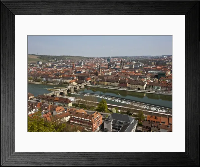 Framed Print : View from Fortress Marienberg over Wuerzburg, Main River, Old Main Bridge, Wuerzburg, Franconia, Bavaria, Germany, Europe