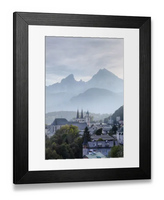 Framed Print : City view with parish church of St. Andreas and the twin towers of the collegiate church of St. Peter und Johannes der Taeufer, Mt. Watzmann in the back, Berchtesgaden, Berchtesgadener Land, Upper Bavaria, Bavaria, Germany, Europe Framed Print : City view with parish church of St. Andreas and the twin towers of the collegiate church of St. Peter und Johannes der Taeufer, Mt. Watzmann in the back, Berchtesgaden, Berchtesgadener Land, Upper Bavaria, Bavaria, Germany, Europe