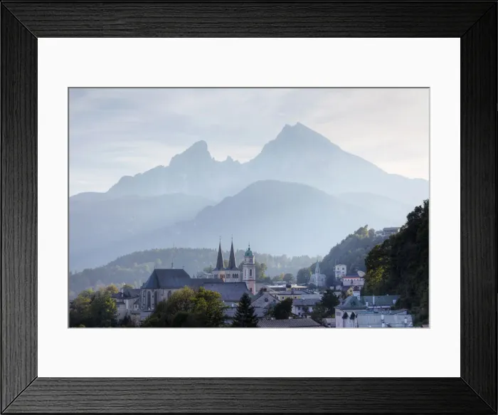 Framed Print : City view with parish church of St. Andreas and the twin towers of the collegiate church of St. Peter und Johannes der Taeufer, Mt. Watzmann in the back, Berchtesgaden, Berchtesgadener Land, Upper Bavaria, Bavaria, Germany, Europe Framed Print : City view with parish church of St. Andreas and the twin towers of the collegiate church of St. Peter und Johannes der Taeufer, Mt. Watzmann in the back, Berchtesgaden, Berchtesgadener Land, Upper Bavaria, Bavaria, Germany, Europe