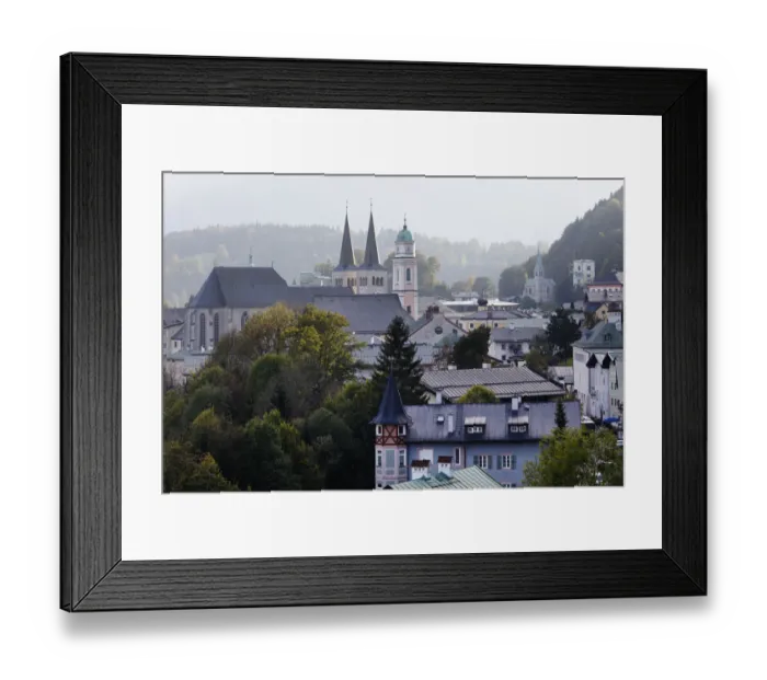 Framed Print : City view with parish church of St. Andreas and the twin towers of the collegiate church of St. Peter und Johannes der Taeufer, Berchtesgaden, Berchtesgadener Land, Upper Bavaria, Bavaria, Germany, Europe Framed Print : City view with parish church of St. Andreas and the twin towers of the collegiate church of St. Peter und Johannes der Taeufer, Berchtesgaden, Berchtesgadener Land, Upper Bavaria, Bavaria, Germany, Europe