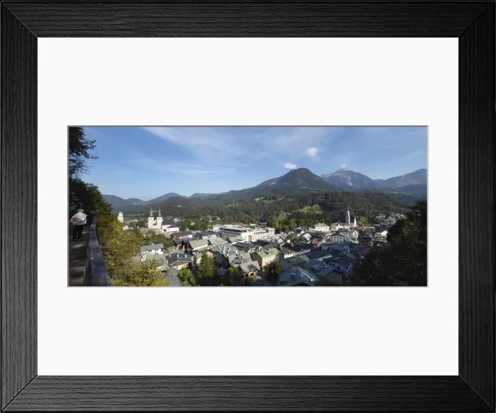 Framed Print : City view from the Soleleitungsweg with the twin towers of the collegiate church of St. Peter und Johannes der Taeufer and right the Franciscan church, Berchtesgaden, Berchtesgadener Land, Upper Bavaria, Bavaria, Germany, Europe Framed Print : City view from the Soleleitungsweg with the twin towers of the collegiate church of St. Peter und Johannes der Taeufer and right the Franciscan church, Berchtesgaden, Berchtesgadener Land, Upper Bavaria, Bavaria, Germany, Europe