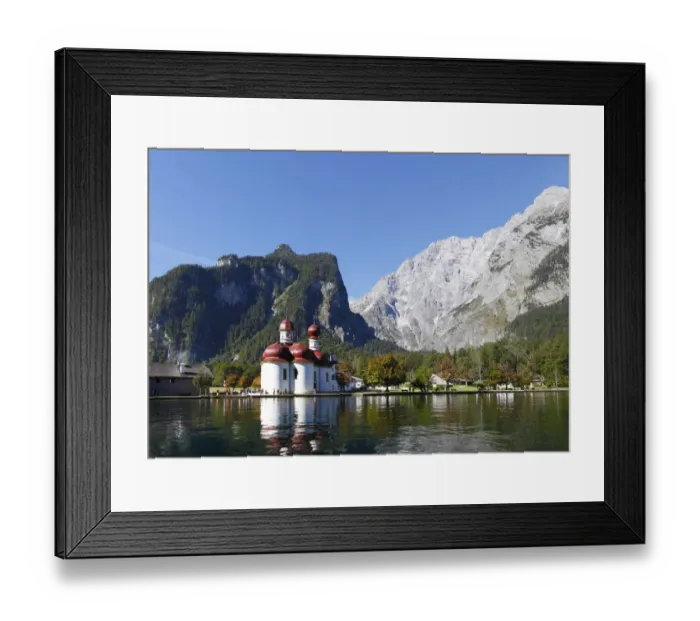 Framed Print : St. Bartholomae pilgrimage church, Lake Koenigssee, Mt. Watzmann on the right, Nationalpark Berchtesgaden national park, Berchtesgadener Land, Upper Bavaria, Bavaria, Germany, Europe Framed Print : St. Bartholomae pilgrimage church, Lake Koenigssee, Mt. Watzmann on the right, Nationalpark Berchtesgaden national park, Berchtesgadener Land, Upper Bavaria, Bavaria, Germany, Europe
