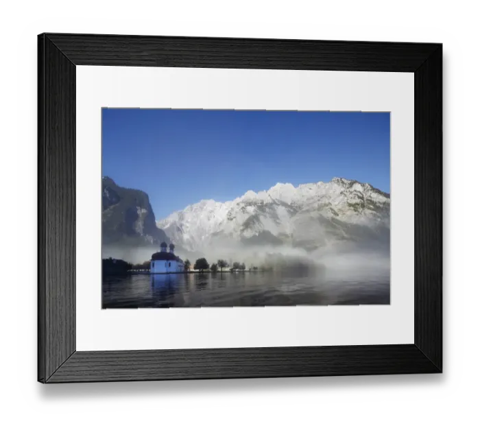 Framed Print : St. Bartholomae church, morning fog on Lake Koenigssee, Mt. Watzmann, Nationalpark Berchtesgaden national park, Berchtesgadener Land, Upper Bavaria, Bavaria, Germany, Europe Framed Print : St. Bartholomae church, morning fog on Lake Koenigssee, Mt. Watzmann, Nationalpark Berchtesgaden national park, Berchtesgadener Land, Upper Bavaria, Bavaria, Germany, Europe