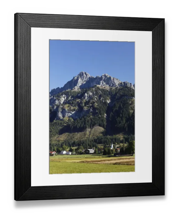 Framed Print : Nesselwaengle village, Tannheimer Tal high valley, Mt. Gimpel, Tannheimer Berge mountains, Tyrol, Austria, Europe Framed Print : Nesselwaengle village, Tannheimer Tal high valley, Mt. Gimpel, Tannheimer Berge mountains, Tyrol, Austria, Europe