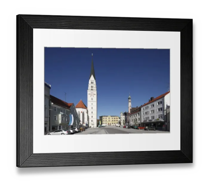 Framed Print : Square with the Parish Church of St. John the Baptist, Pfaffenhofen an der Ilm, Hallertau or Holledau, Upper Bavaria, Bavaria, Germany, Europe Framed Print : Square with the Parish Church of St. John the Baptist, Pfaffenhofen an der Ilm, Hallertau or Holledau, Upper Bavaria, Bavaria, Germany, Europe