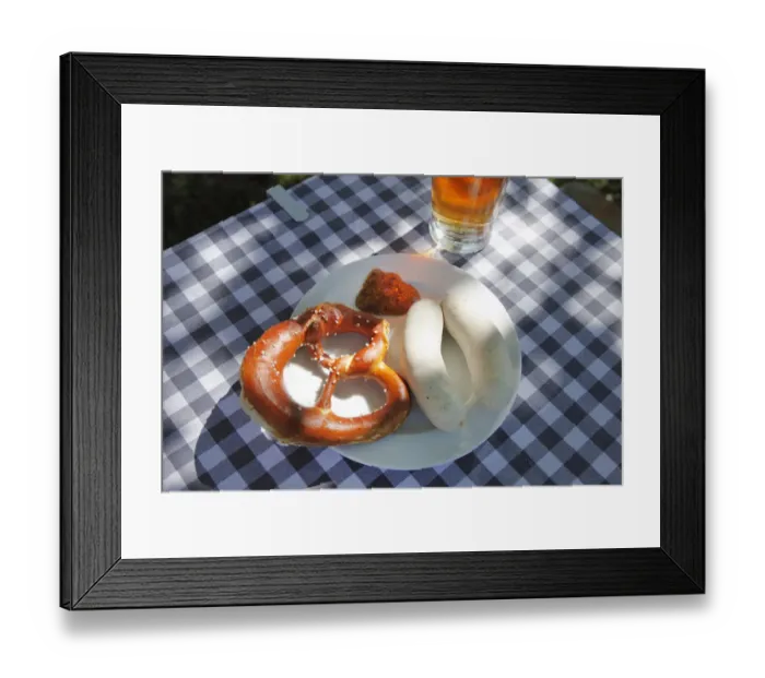 Framed Print : Bavarian Weisswurst veal sausages and pretzels, Upper Bavaria, Bavaria, Germany, Europe Framed Print : Bavarian Weisswurst veal sausages and pretzels, Upper Bavaria, Bavaria, Germany, Europe
