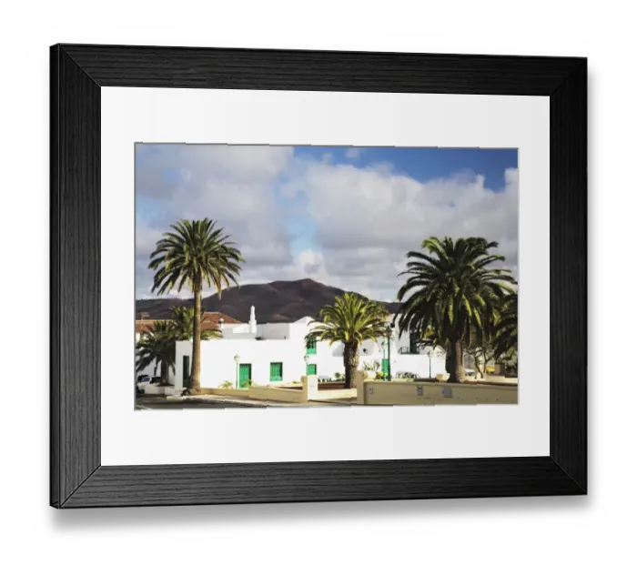 Framed Print : White houses and palm trees in Yaiza, Lanzarote, Canary Islands, Spain, Europe Framed Print : White houses and palm trees in Yaiza, Lanzarote, Canary Islands, Spain, Europe