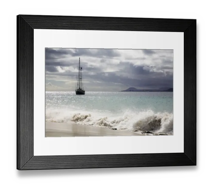 Framed Print : Sailing boat on the Playa de Mujeres beach near Playa Blanca, Fuerteventura in the back, Lanzarote, Canary Islands, Spain, Europe Framed Print : Sailing boat on the Playa de Mujeres beach near Playa Blanca, Fuerteventura in the back, Lanzarote, Canary Islands, Spain, Europe