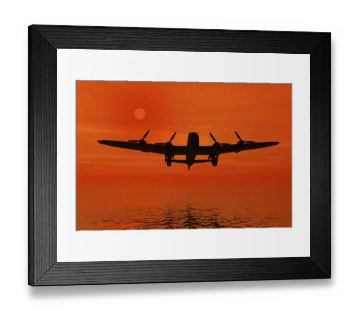 Framed Print : Airplane at sunset over the sea, silhouette, 3D graphics Framed Print : Airplane at sunset over the sea, silhouette, 3D graphics
