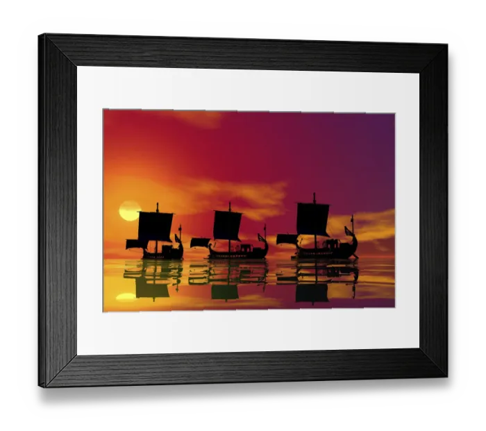 Framed Print : Historic sailboat, sunset, 3D graphics Framed Print : Historic sailboat, sunset, 3D graphics