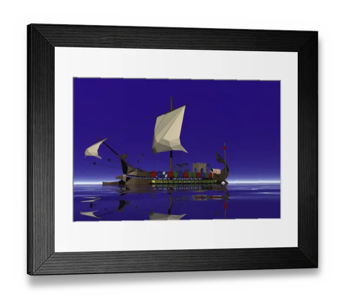 Framed Print : Historic sailing boat, deep blue sky, 3D graphics Framed Print : Historic sailing boat, deep blue sky, 3D graphics