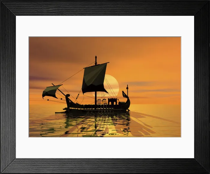 Framed Print : Historic sailboat, sunset, 3D graphics Framed Print : Historic sailboat, sunset, 3D graphics