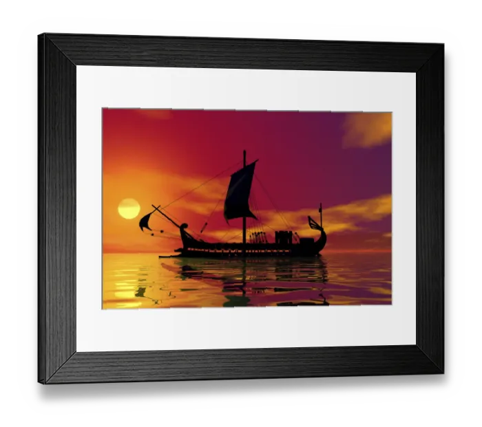 Framed Print : Historic sailboat, sunset, 3D graphics