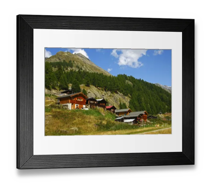 Framed Print : Hamlet with chalets in the Fafleralp Mountains, Loetschental, Valais, Switzerland, Europe