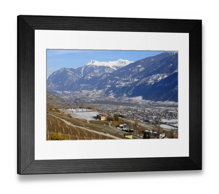 Framed Print : View in late-autumn towards the Rhone Valley near Sierre, Valais, Switzerland, Europe Framed Print : View in late-autumn towards the Rhone Valley near Sierre, Valais, Switzerland, Europe