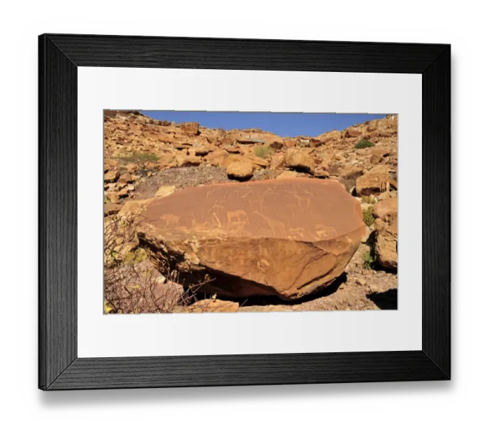 Framed Print : Bushman rock carvings, Mik Mountains, Damaraland, Namibia, Africa Framed Print : Bushman rock carvings, Mik Mountains, Damaraland, Namibia, Africa