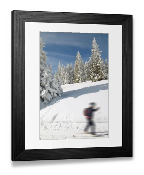 Framed Print : Cross-country skier with motion blur on Feldberg Mountain, Black Forest, Baden-Wuerttemberg, Germany, Europe Framed Print : Cross-country skier with motion blur on Feldberg Mountain, Black Forest, Baden-Wuerttemberg, Germany, Europe
