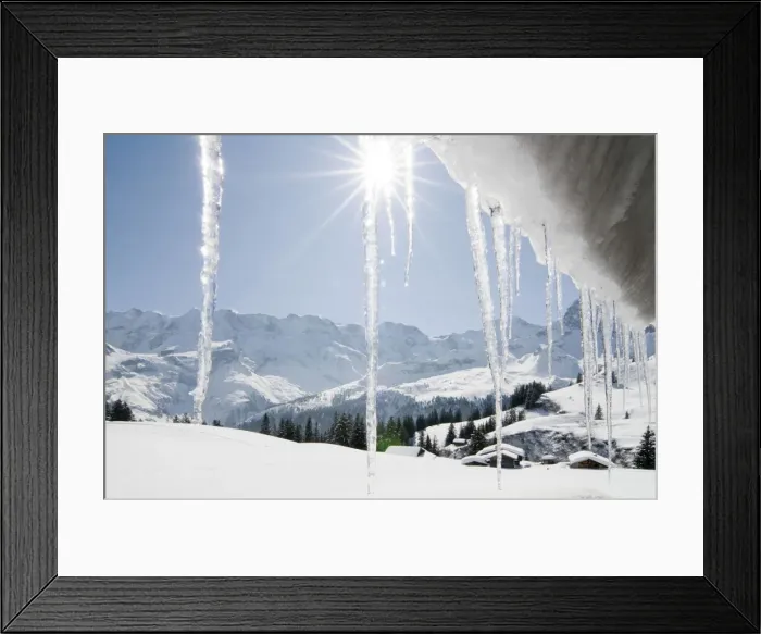 Framed Print : Icicles, winter landscape, Muerren, Switzerland, Europe Framed Print : Icicles, winter landscape, Muerren, Switzerland, Europe