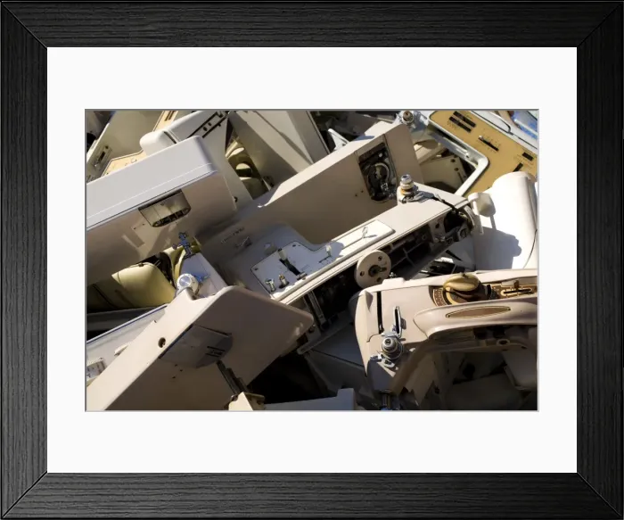 Framed Print : Materials for recycling at a recycling plant, sewing machines Framed Print : Materials for recycling at a recycling plant, sewing machines