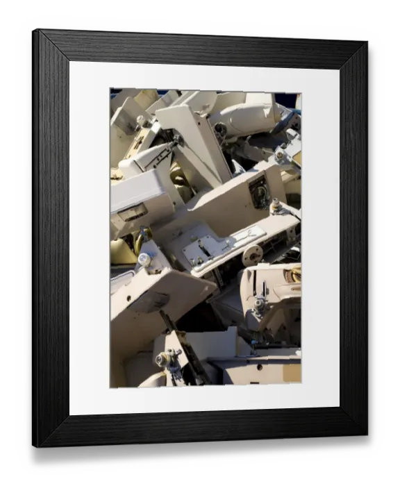 Framed Print : Materials for recycling at a recycling plant, sewing machines Framed Print : Materials for recycling at a recycling plant, sewing machines
