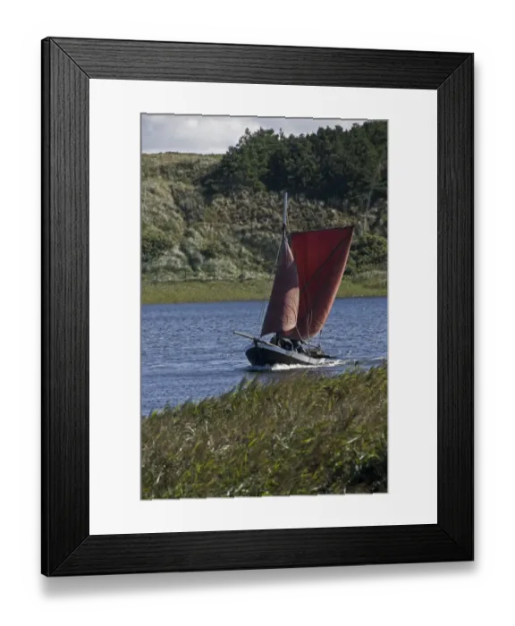 Framed Print : Traditional fishing boat with foresail and spritsail in the RinkAzAŝbing fjord at Nymindegab, West Jutland, Denmark, Europe Framed Print : Traditional fishing boat with foresail and spritsail in the RinkAzAŝbing fjord at Nymindegab, West Jutland, Denmark, Europe