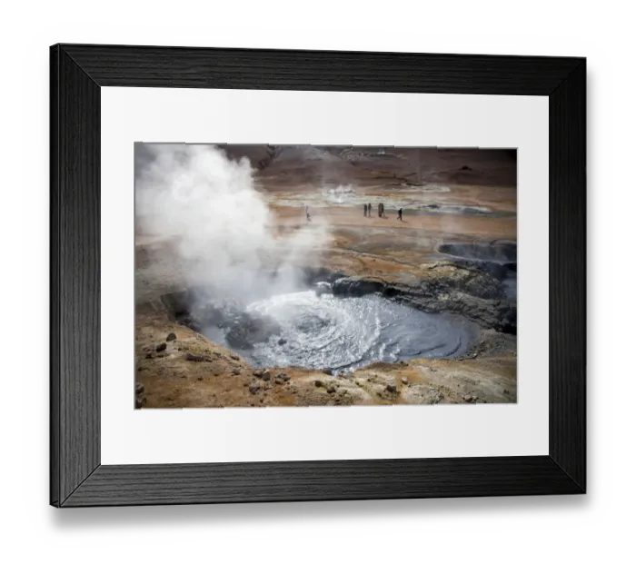 Framed Print : Smoking and sulfur stinking mud source in the sofatara region of Namaskard, Iceland, Europe