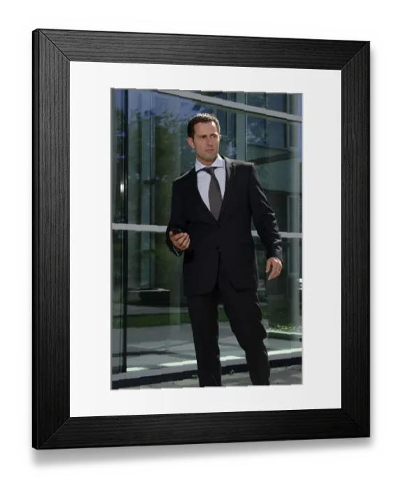 Framed Print : Business man outside a bank Framed Print : Business man outside a bank
