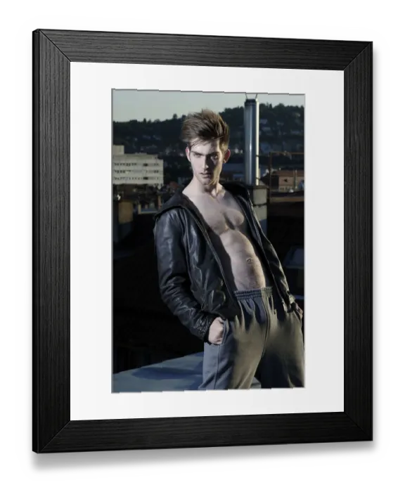 Framed Print : Young rebel in cool clothes on a roof at dusk Framed Print : Young rebel in cool clothes on a roof at dusk