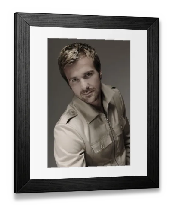 Framed Print : Man in his mid-thirties, beige shirt, portrait Framed Print : Man in his mid-thirties, beige shirt, portrait