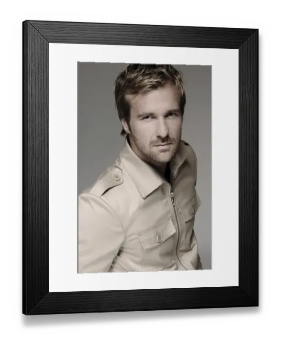 Framed Print : Man in his mid-thirties, beige shirt, portrait Framed Print : Man in his mid-thirties, beige shirt, portrait