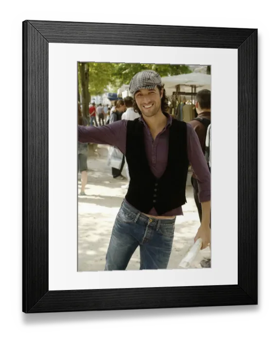 Framed Print : Man wearing casual clothes at a flea market during a city tour Framed Print : Man wearing casual clothes at a flea market during a city tour