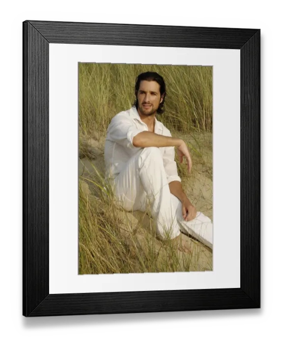 Framed Print : Man wearing white clothes sitting in the dunes Framed Print : Man wearing white clothes sitting in the dunes