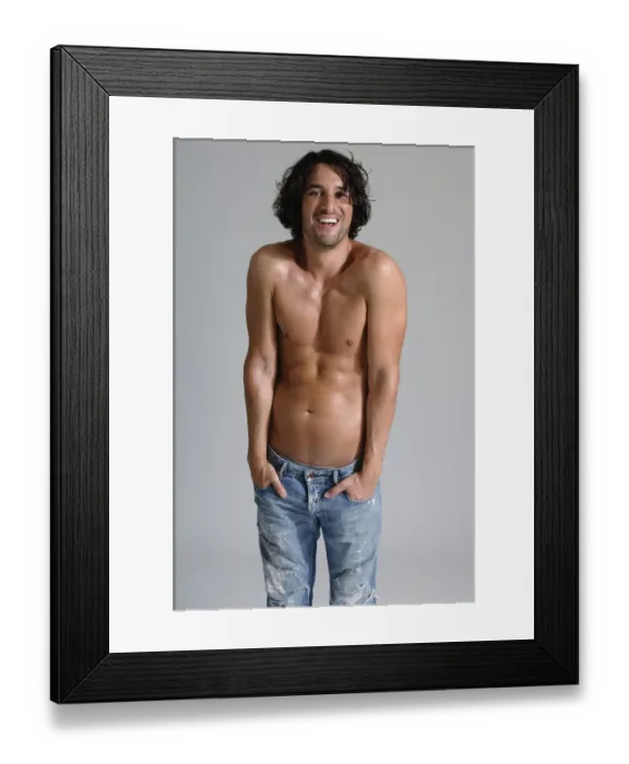 Framed Print : Athletic man, early 30s, bare-chested wearing jeans Framed Print : Athletic man, early 30s, bare-chested wearing jeans