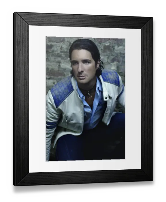 Framed Print : Man, early 30s, wearing a leather jacked in a basement, portrait Framed Print : Man, early 30s, wearing a leather jacked in a basement, portrait
