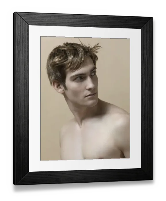 Framed Print : Beauty portrait of a young man with moving hair