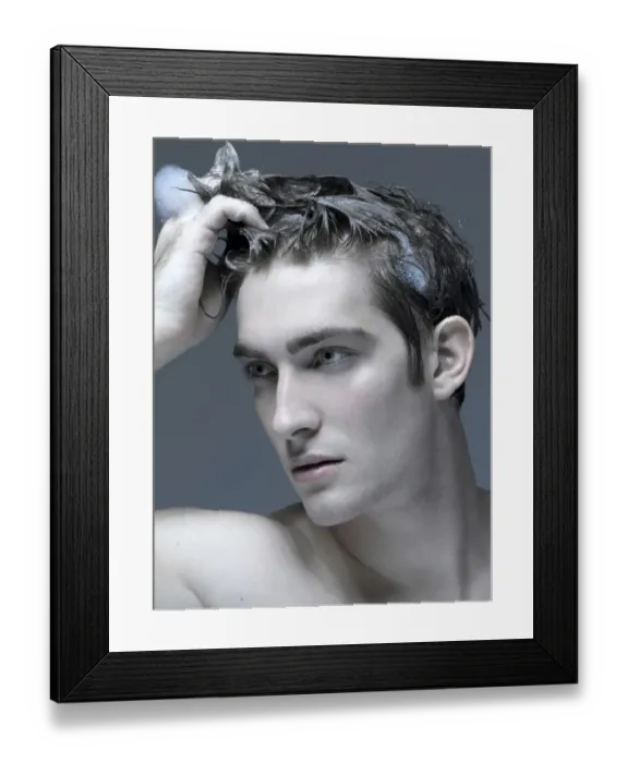 Framed Print : Beauty portrait of a young man washing his hair