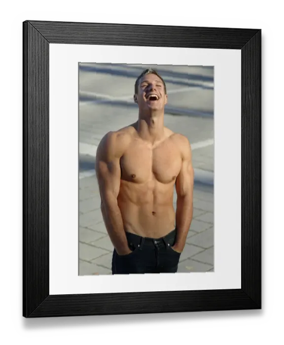 Framed Print : Bare-chested man laughing Framed Print : Bare-chested man laughing