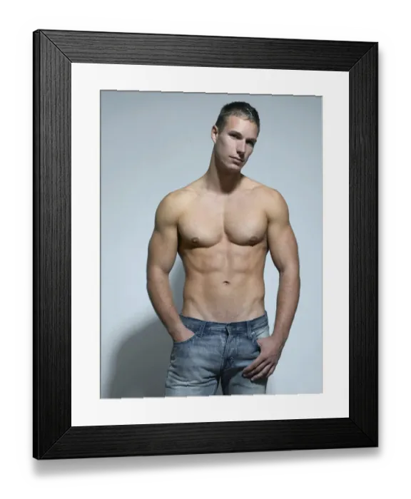 Framed Print : Man with a naked torso wearing a pair of jeans Framed Print : Man with a naked torso wearing a pair of jeans