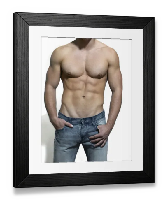 Framed Print : Man with a naked torso wearing a pair of jeans Framed Print : Man with a naked torso wearing a pair of jeans