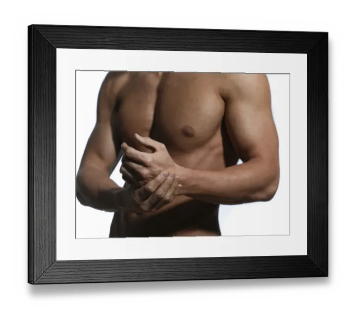 Framed Print : Athletic man, chest, hands Framed Print : Athletic man, chest, hands