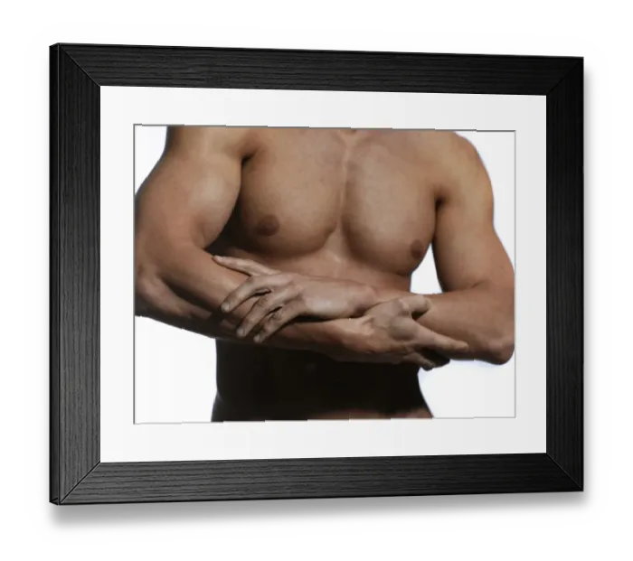 Framed Print : Athletic man, upper body, hands Framed Print : Athletic man, upper body, hands