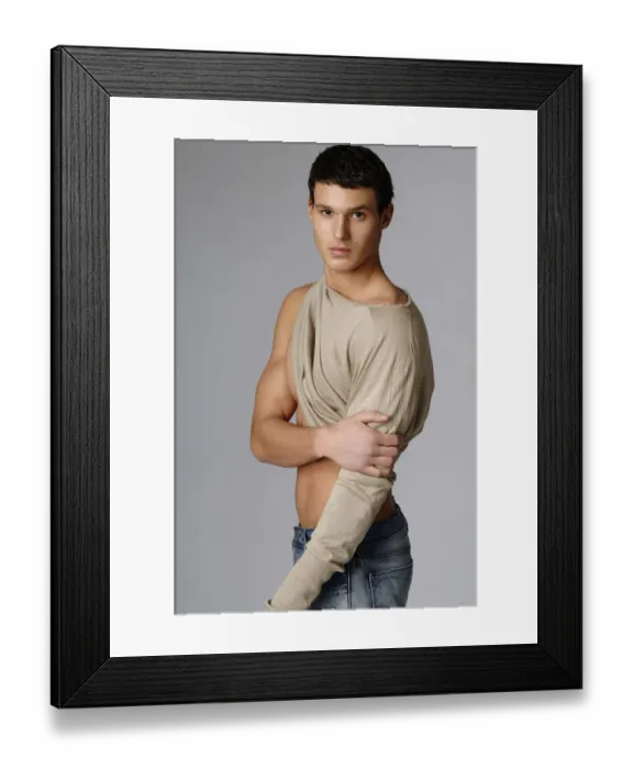 Framed Print : Young athlete in jeans, with half-naked chest Framed Print : Young athlete in jeans, with half-naked chest